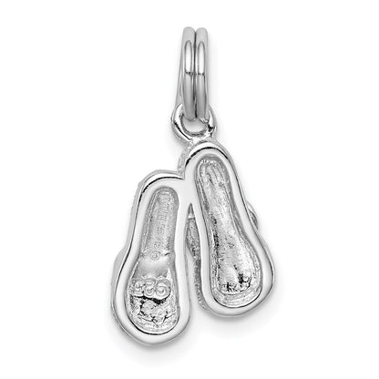 Sterling Silver Rhodium-Platedgreen Enamel Flip Flops Charm
