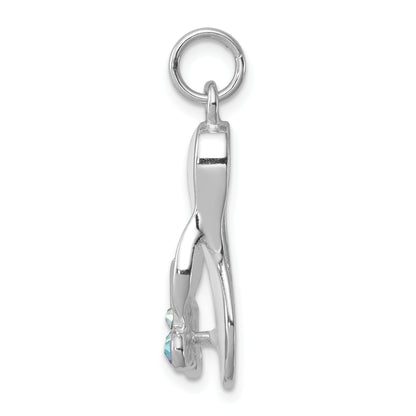 Sterling Silver Rhodium-Platedcz Butterfly Enamel Sandal Charm
