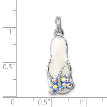 Sterling Silver Rhodium-Platedcz Butterfly Enamel Sandal Charm