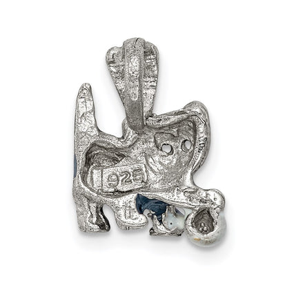 Sterling Silver Enamel Grey & White Cat Pendant Playing With Ball