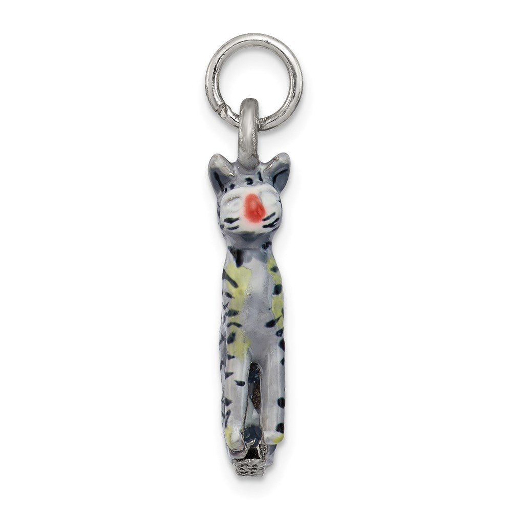 Sterling Silver Enamel Cat Sitting Charm