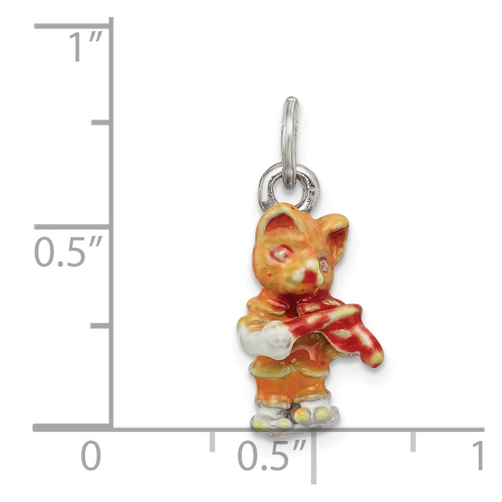 Sterling Silver Enamel Cat Playing The Violin Charm
