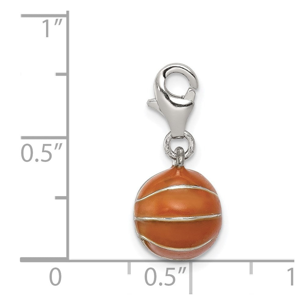Sterling Silver Rhodium-Plated 3D Enameled Basketball Charm