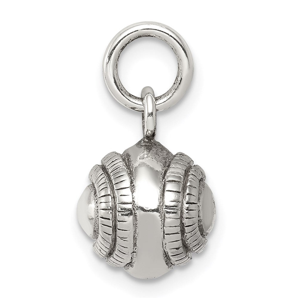 Sterling Silver 3D Antiqued Baseball Charm