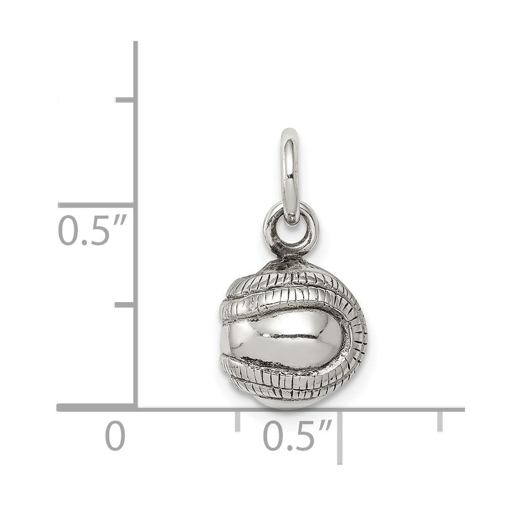Sterling Silver 3D Antiqued Baseball Charm