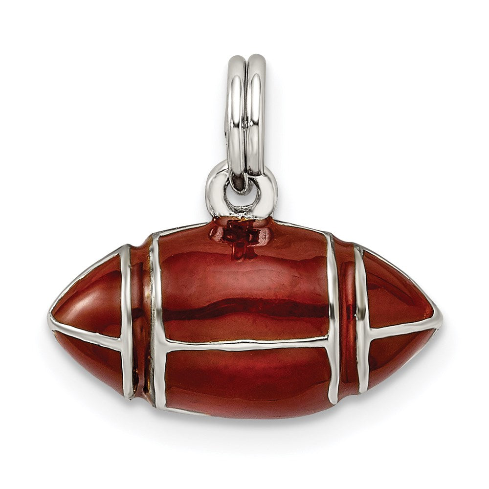 Sterling Silver Rhodium-Plated And Brown Enameled 3D Football Charm