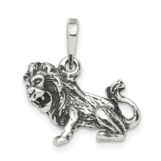 Sterling Silver Antiqued Leo Zodiac Pendant