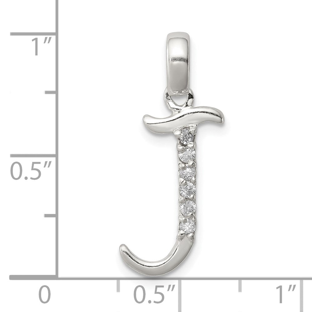 Sterling Silver Cz Letter J Initial Pendant