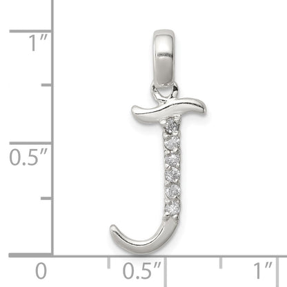 Sterling Silver Cz Letter J Initial Pendant