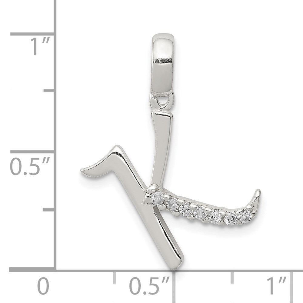 Sterling Silver Cz Letter K Initial Pendant
