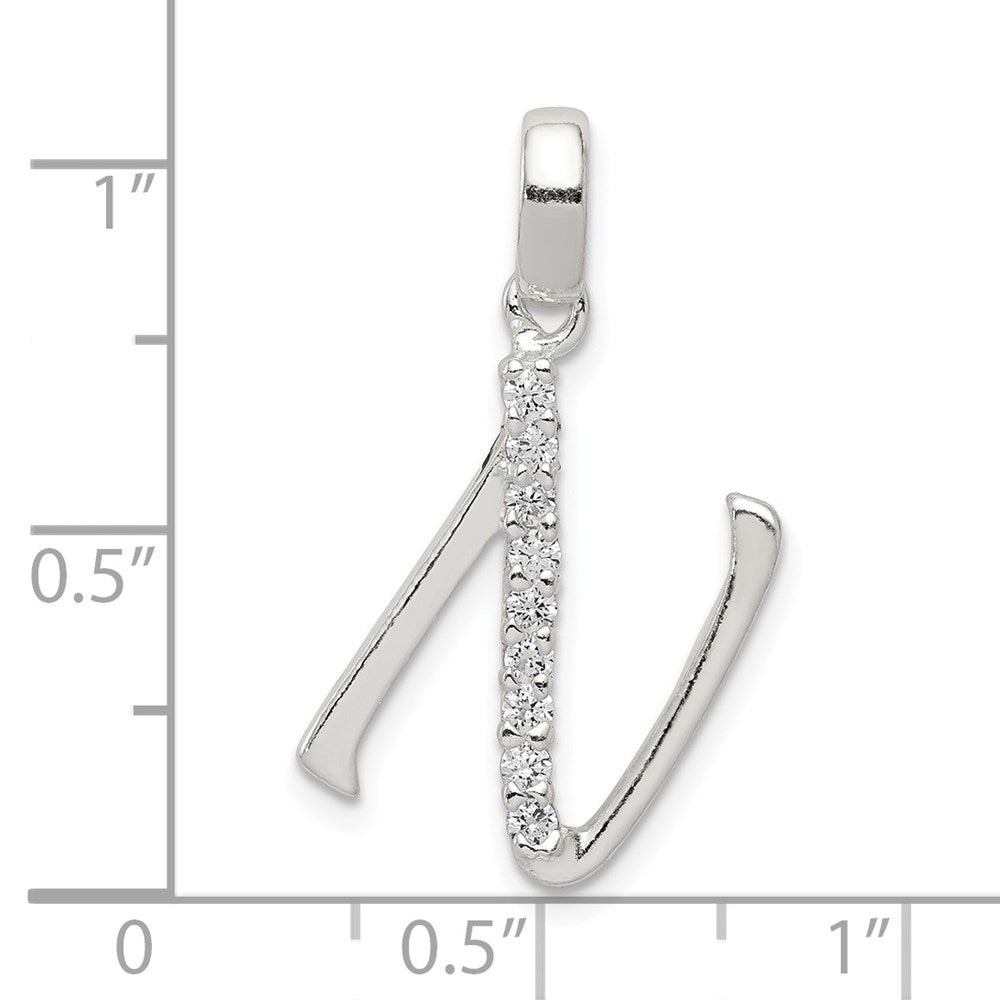 Sterling Silver Cz Letter N Initial Pendant
