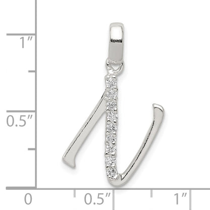 Sterling Silver Cz Letter N Initial Pendant
