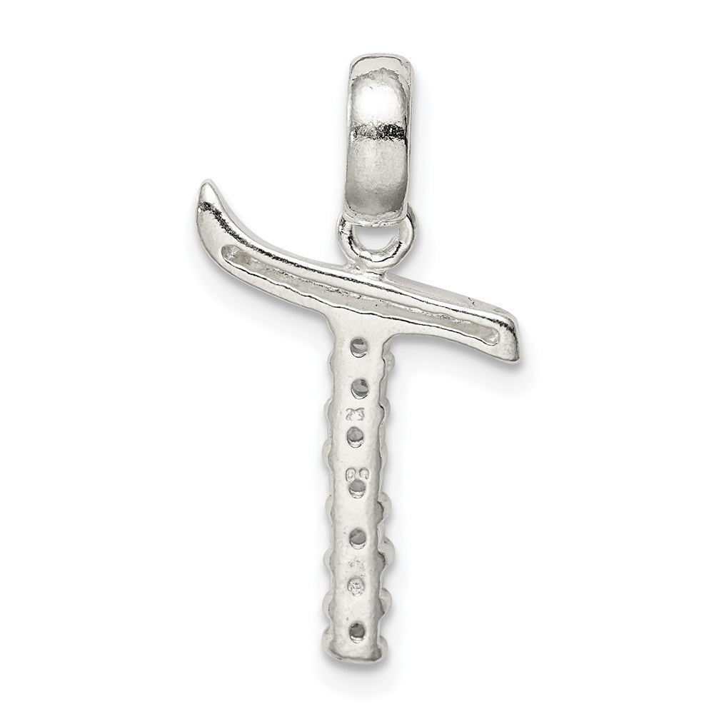 Sterling Silver Cz Letter T Initial Pendant