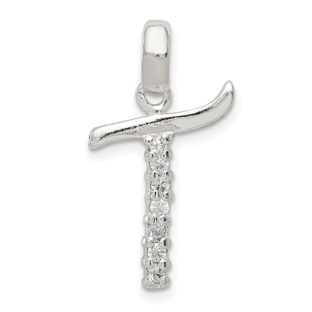 Sterling Silver Cz Letter T Initial Pendant