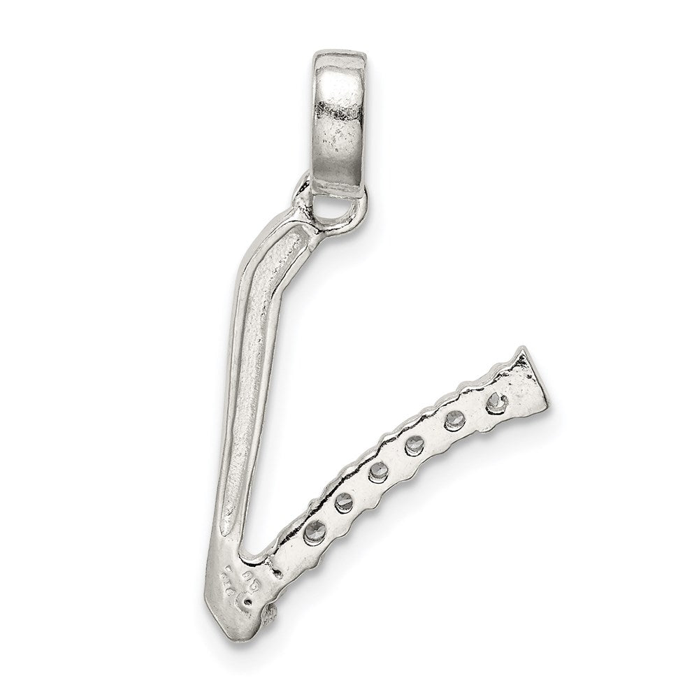 Sterling Silver Cz Letter V Initial Pendant