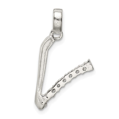 Sterling Silver Cz Letter V Initial Pendant