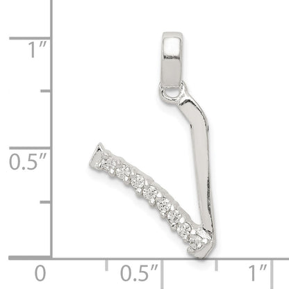 Sterling Silver Cz Letter V Initial Pendant