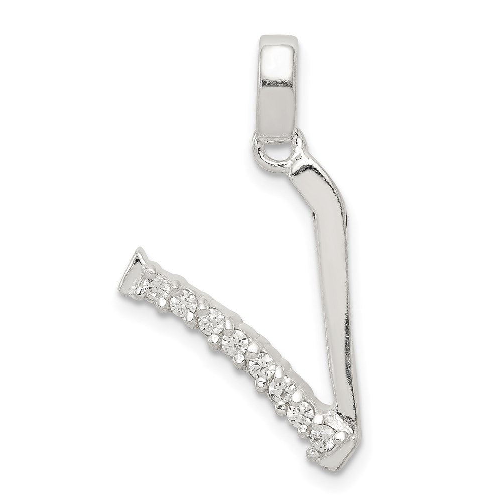 Sterling Silver Cz Letter V Initial Pendant