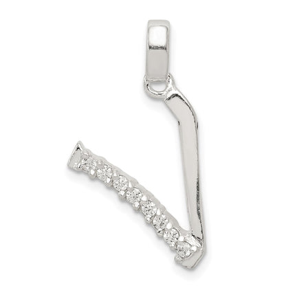 Sterling Silver Cz Letter V Initial Pendant