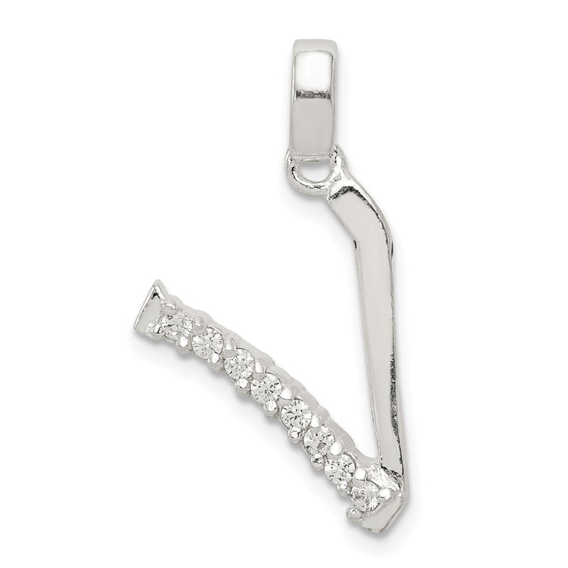 Sterling Silver Cz Letter V Initial Pendant