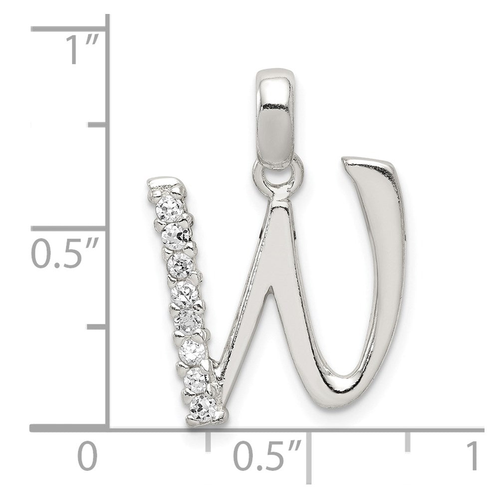 Sterling Silver Cz Letter W Initial Pendant