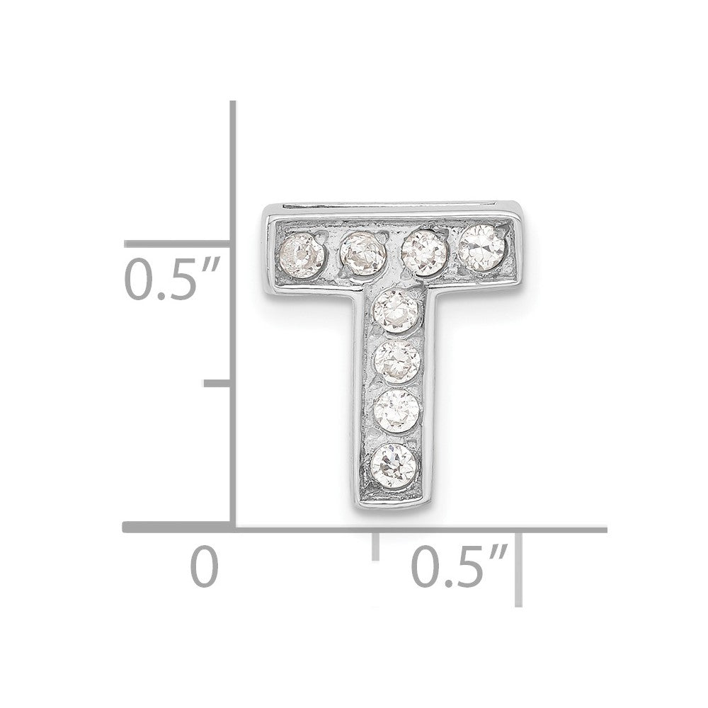 Sterling Silver Cz Initial T Charm