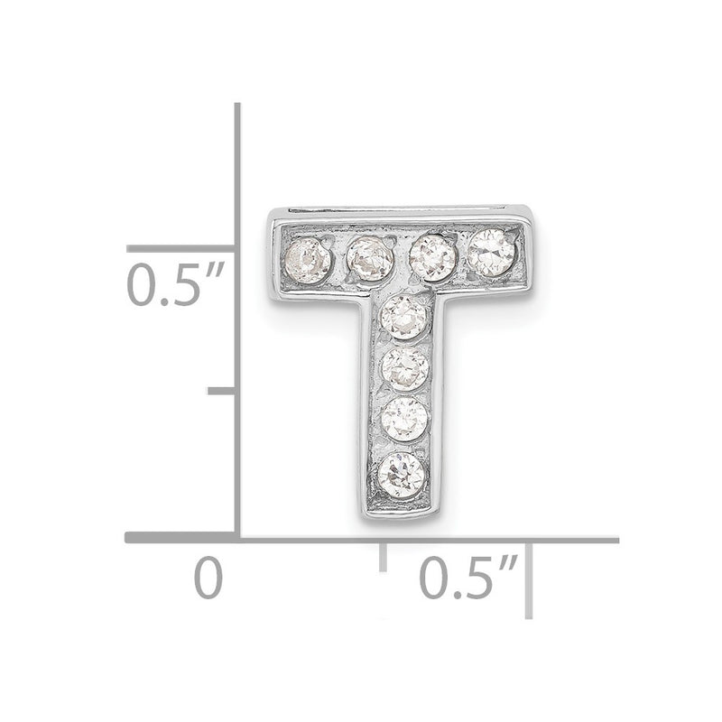Sterling Silver Cz Initial T Charm