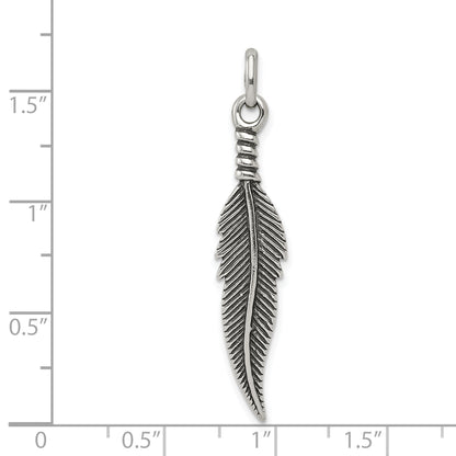 Sterling Silver Antiqued Feather Pendant