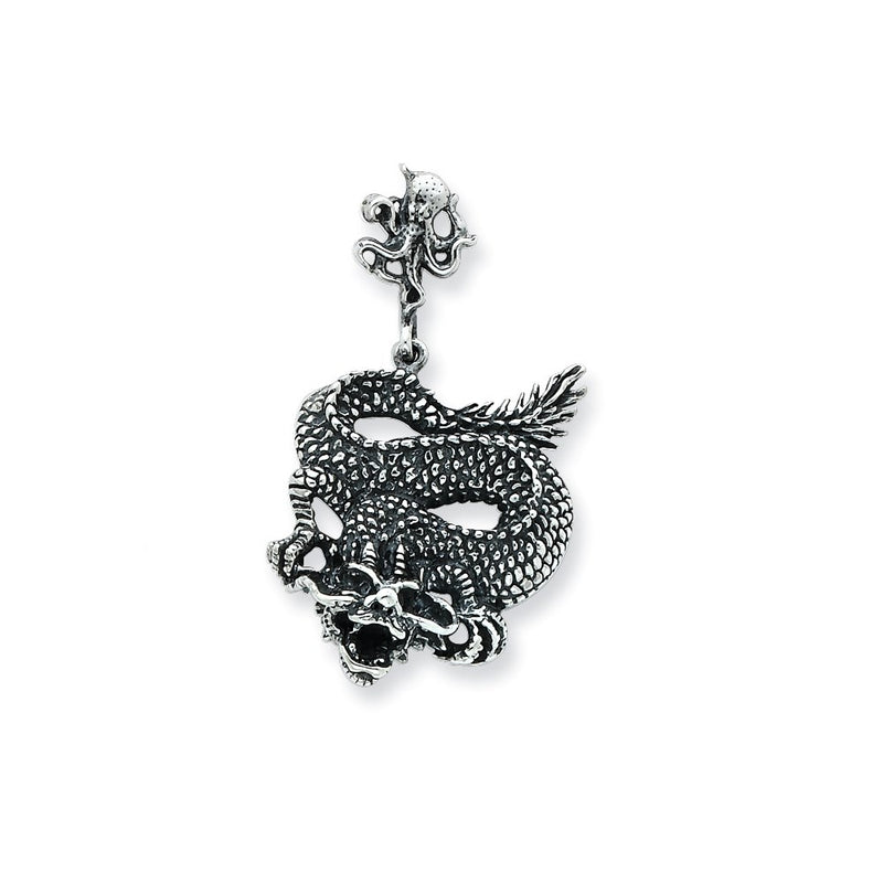 Sterling Silver Antiqued Dragon Pendant