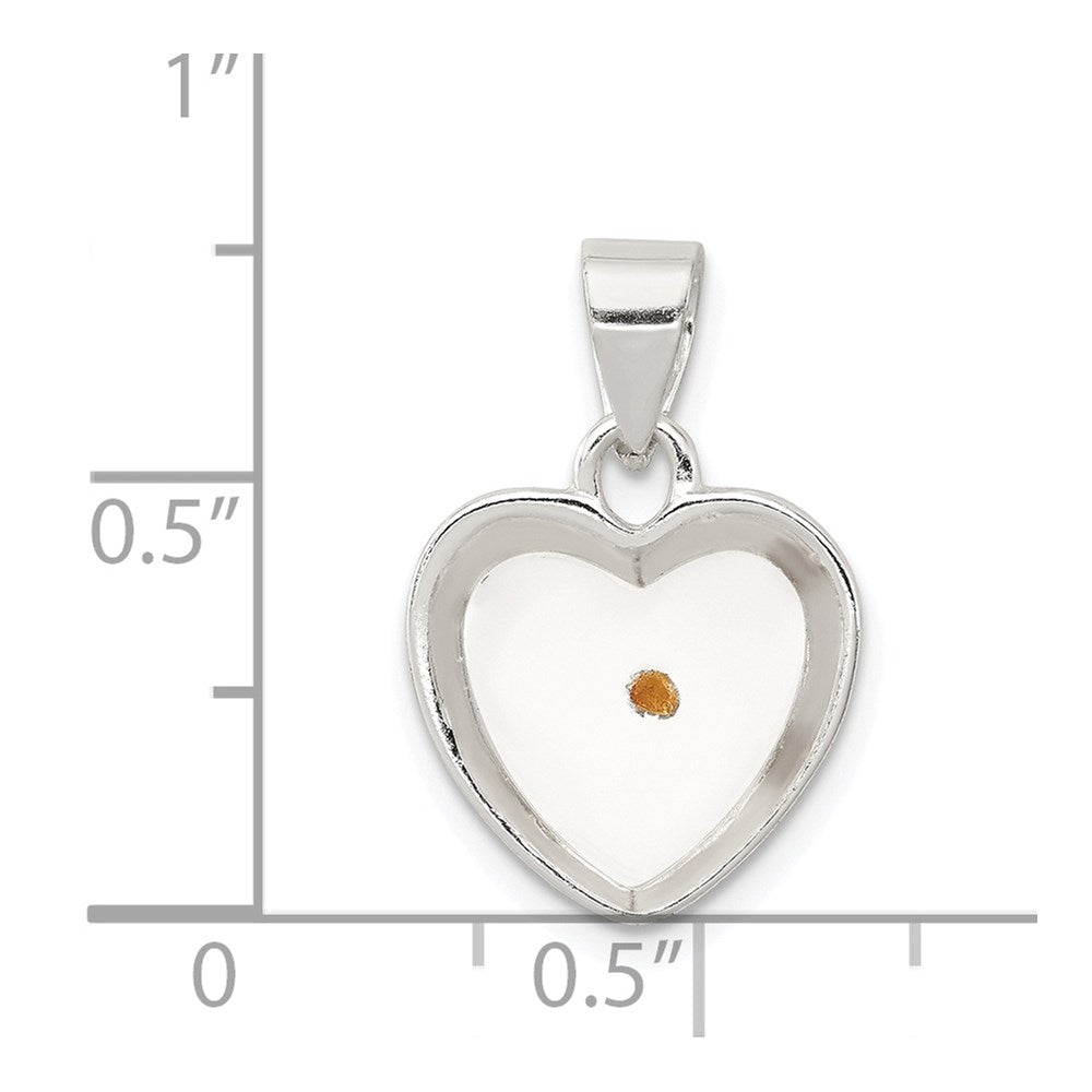 Sterling Silver Rhodium-Plated Enameled Mustard Seed Heart Pendant