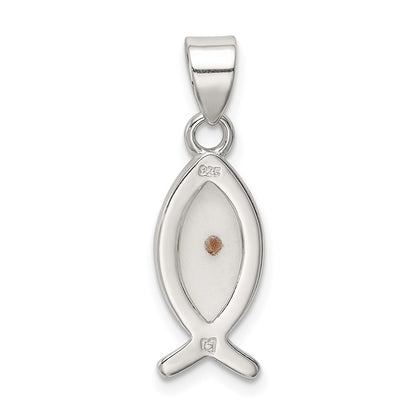 Sterling Silver Rhod-Pltd Enameled Mustard Seed Ichthus Fish Pendant