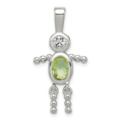 Sterling Silver Rhodium-Plated Cz & August Glass Boy Pendant