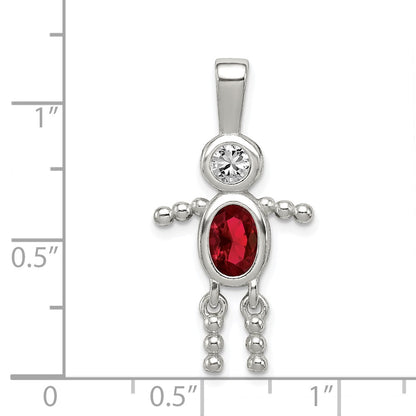 Sterling Silver Rhodium-Plated Cz & January Glass Boy Pendant