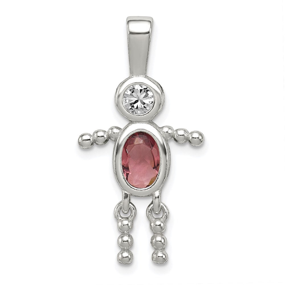 Sterling Silver Rhodium-Plated Cz & June Glass Boy Pendant
