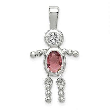 Sterling Silver Rhodium-Plated Cz & June Glass Boy Pendant