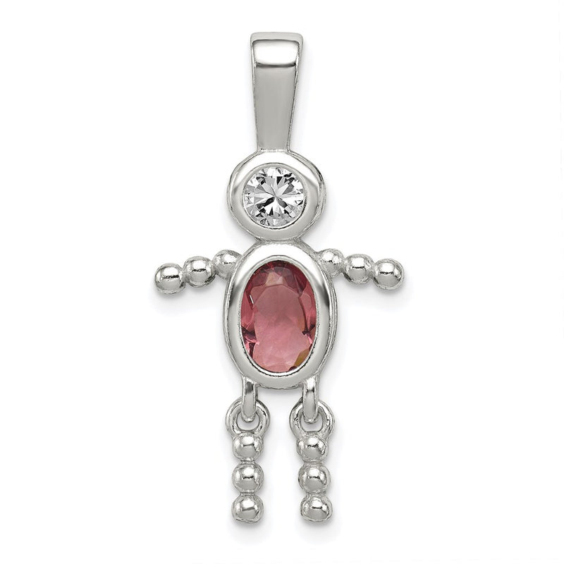 Sterling Silver Rhodium-Plated Cz & June Glass Boy Pendant
