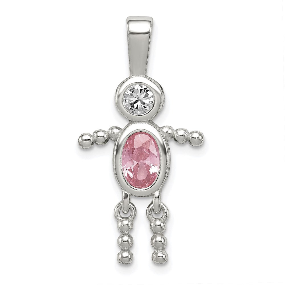 Sterling Silver Rhodium-Plated Cz & October Pink Boy Pendant