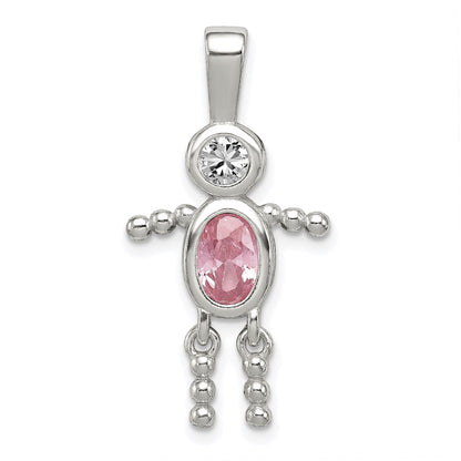 Sterling Silver Rhodium-Plated Cz & October Pink Boy Pendant