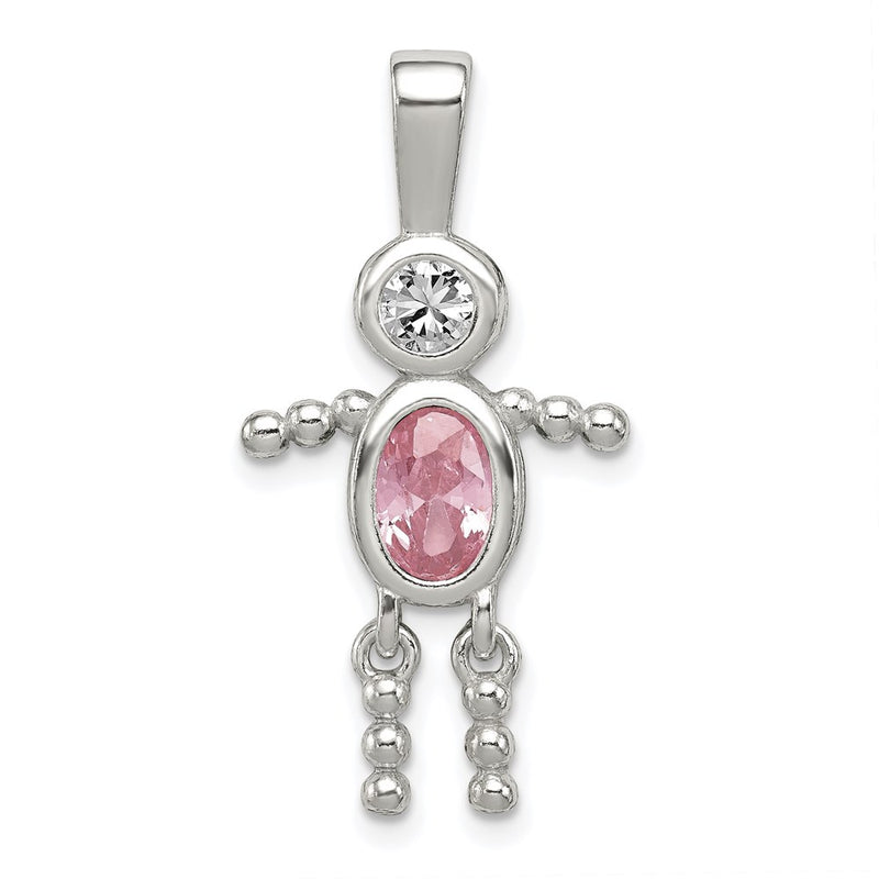 Sterling Silver Rhodium-Plated Cz & October Pink Boy Pendant