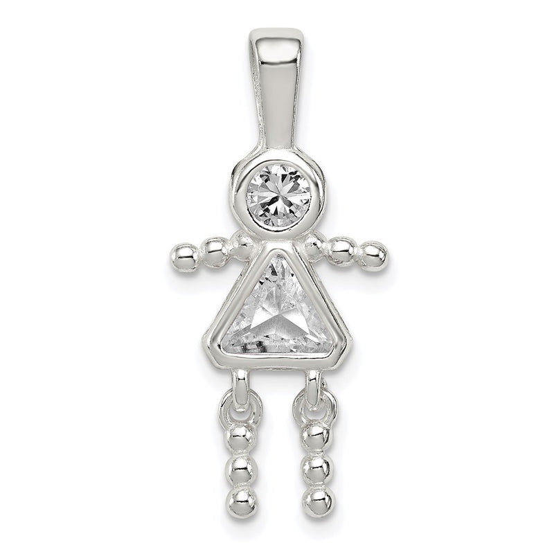 Sterling Silver Rhodium-Plated Cz & April Glass Girl Pendant