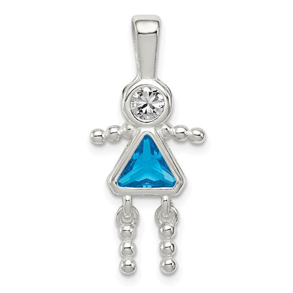 Sterling Silver Rhodium-Plated Cz & December Glass Girl Pendant