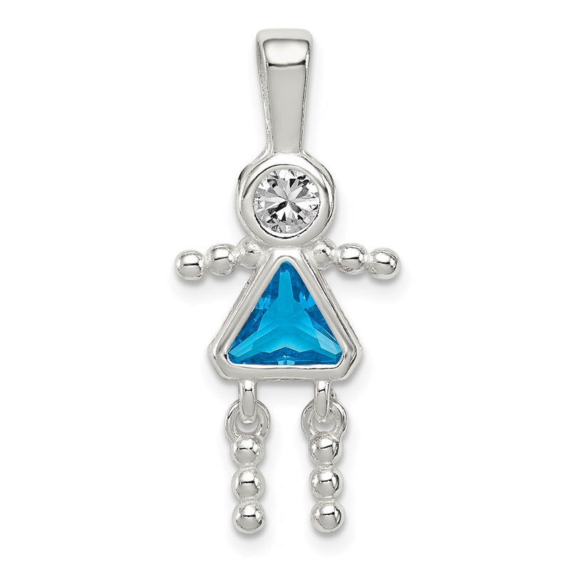 Sterling Silver Rhodium-Plated Cz & December Glass Girl Pendant