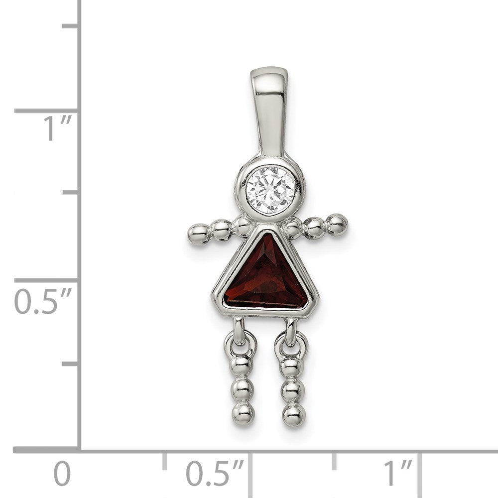 Sterling Silver Rhodium-Plated Cz & January Glass Girl Pendant