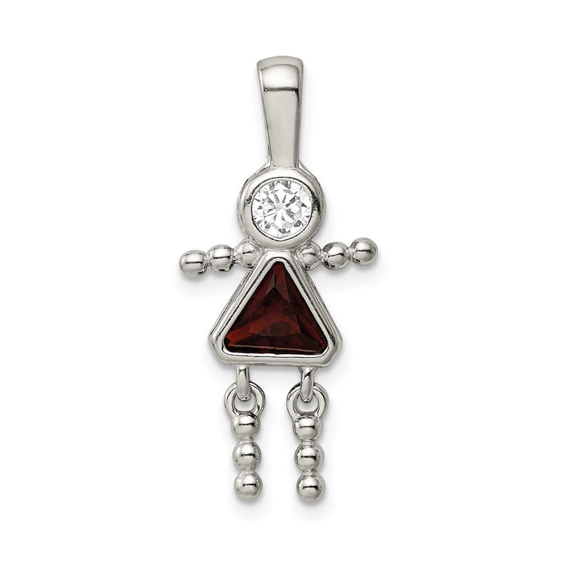 Sterling Silver Rhodium-Plated Cz & January Glass Girl Pendant