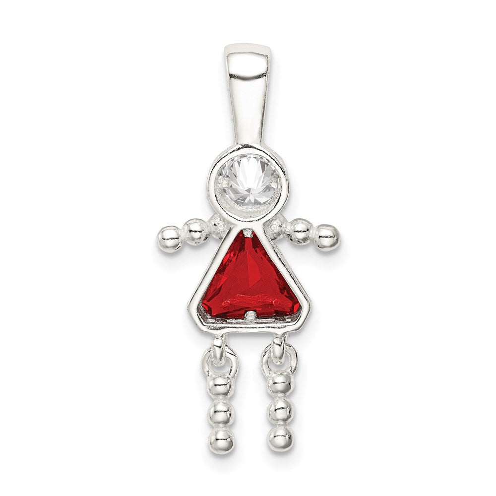 Sterling Silver Rhodium-Plated Cz & July Glass Girl Pendant