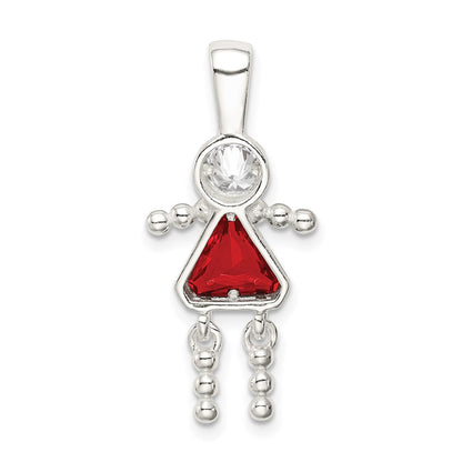 Sterling Silver Rhodium-Plated Cz & July Glass Girl Pendant