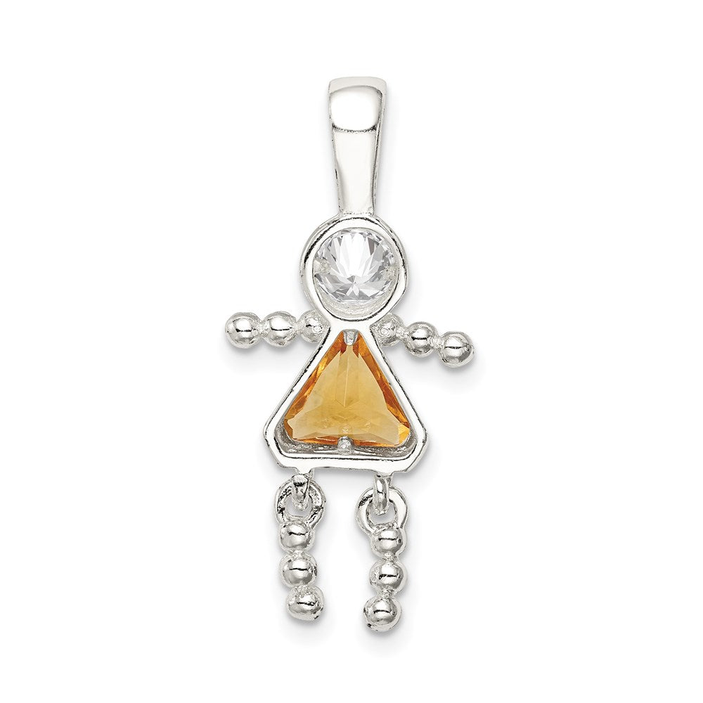Sterling Silver Rhodium-Plated Cz & November Glass Girl Pendant