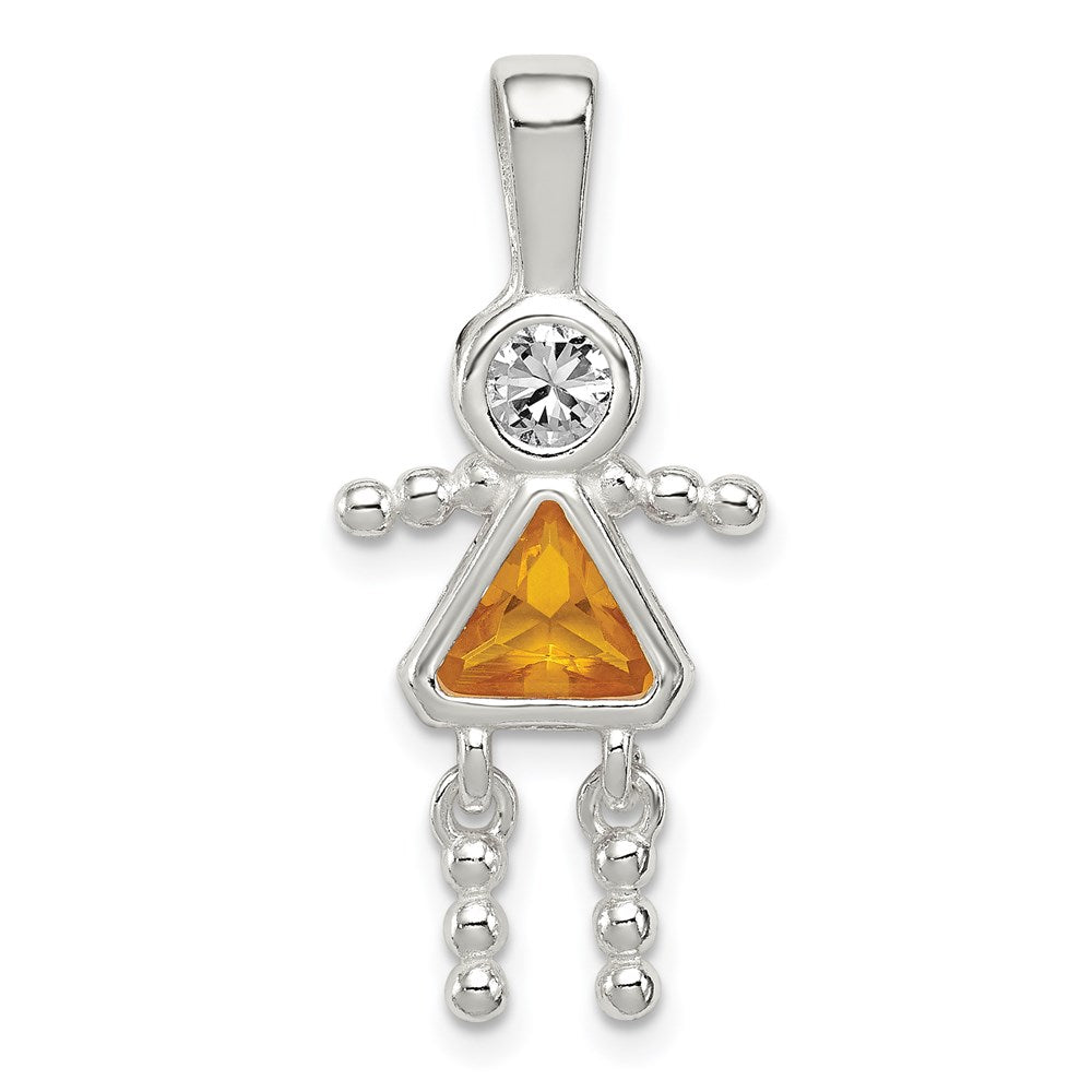 Sterling Silver Rhodium-Plated Cz & November Glass Girl Pendant