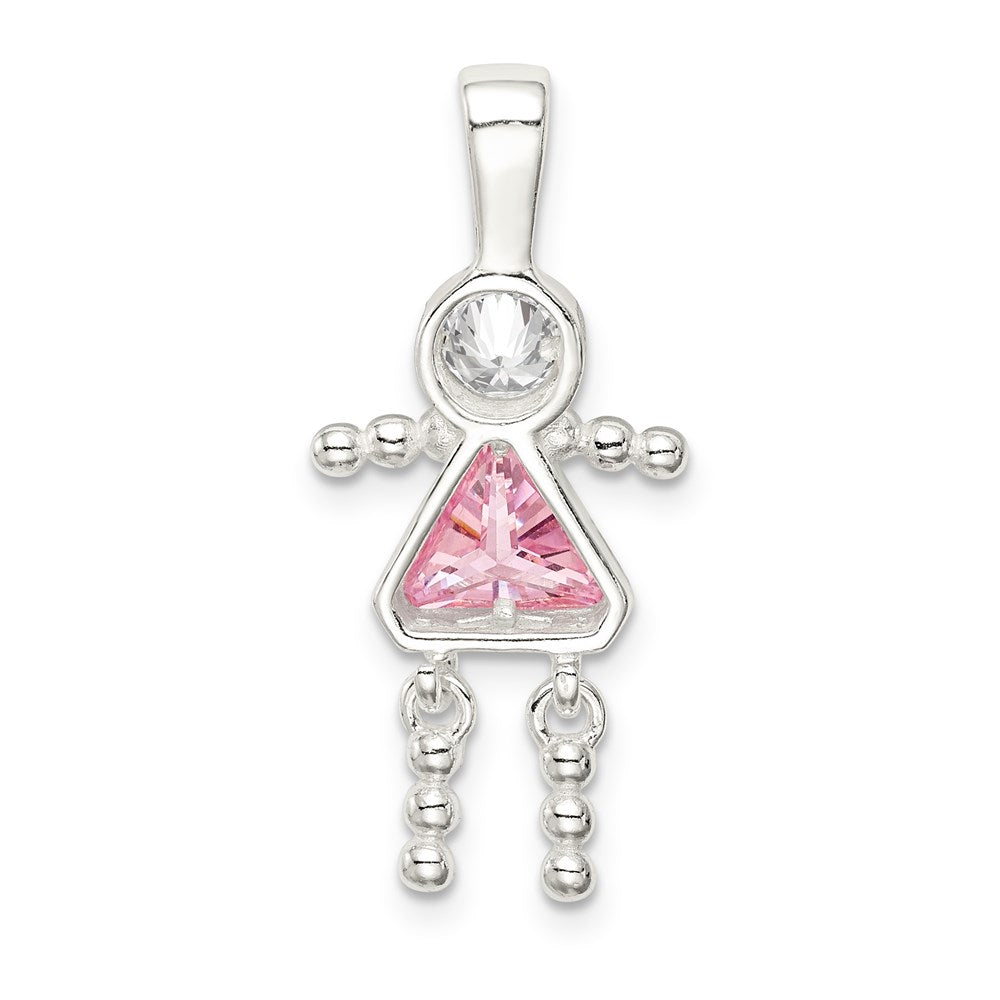 Sterling Silver Rhodium-Plated Cz & October Pink Girl Pendant