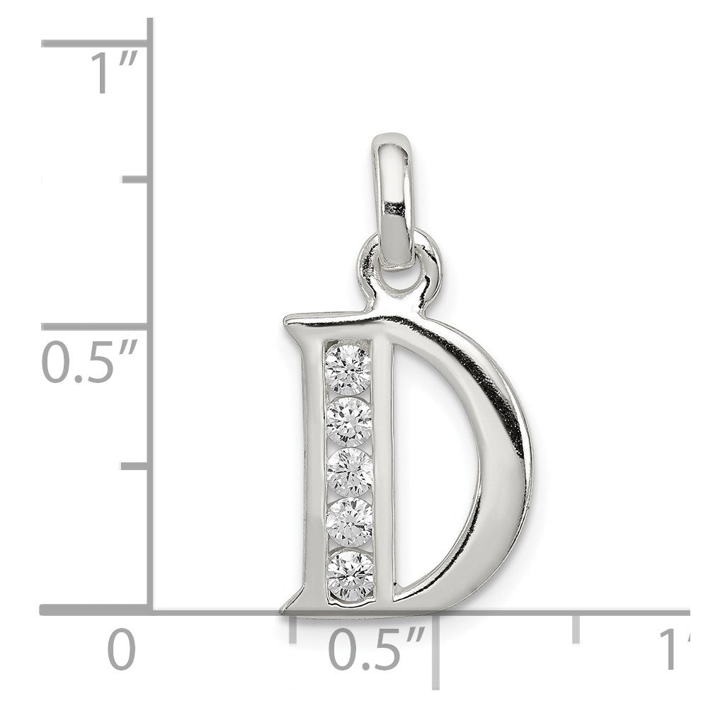 Sterling Silver White Cz Letter D Initial Pendant